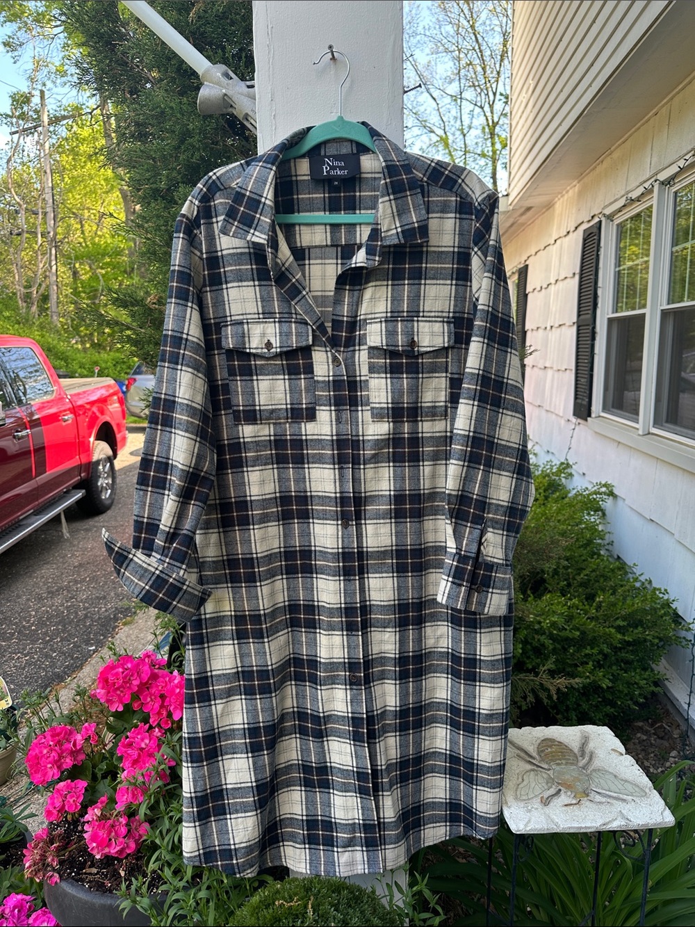 Nina Parker Black & Cream Plaid Shirt Dress/Shacket